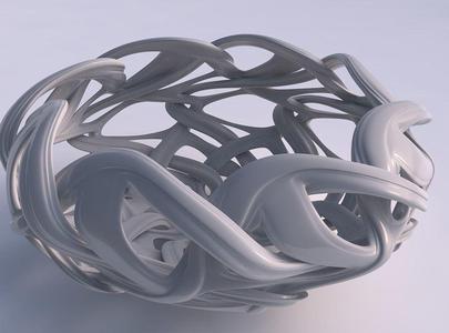 Bowl flared with interlacing lattice and extruded lines squeezed