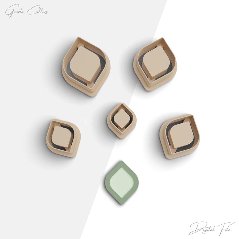 Embossed Leaf Clay Cutter, Leaf Shape Polymer Clay Earring Cutter, 2 Cutter Version, 5 Sizes Included, Digital STL File, No: 916