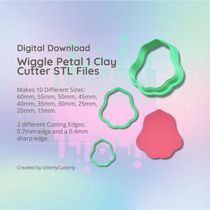 Clay Cutter STL File - Wiggle Petal 1  - Earring Digital File Download- 10 sizes and 2 Earring Cutter Versions, cookie cutter, Geometric