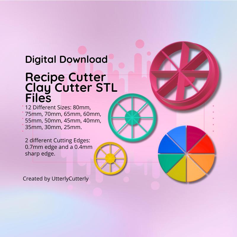 Clay Cutter STL File Recipe Cutter- Clay Tool Earring Digital File Download- 12 sizes & 2 Cutter Versions, cookie cutter
