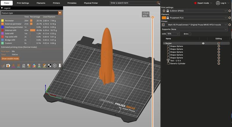 Rocket - Modeled in PrusaSlicer   