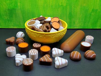 Elegant assortment of chocolates, marzipan, and bread