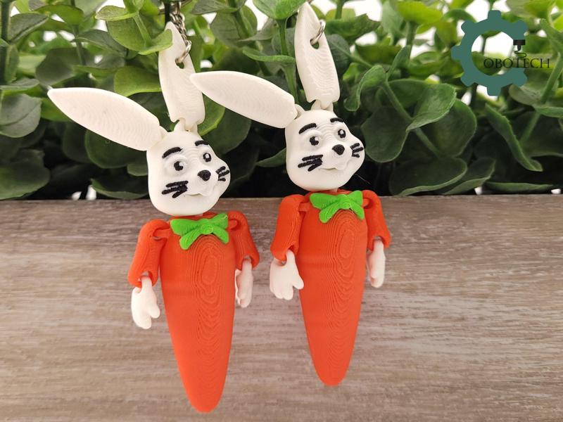 Articulated Carrot Bunny Keychain by Cobotech, Articulated Toys, Easter Decorations, Unique Gift