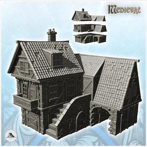 Large medieval house with stairs and archway (1) - Medieval Gothic Feudal Old Archaic Saga 28mm 15mm