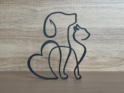 Minimalist cat and dog with heart