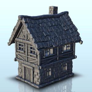 Medieval house in stone and wood (2) - Medieval Gothic Feudal Old Archaic Saga 28mm 15mm