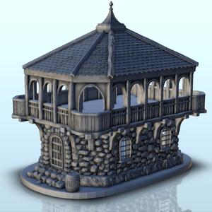 Fancy stone tower with wooden floor and pointed roof (8) - Medieval Gothic Feudal Old Archaic Saga 28mm 15mm