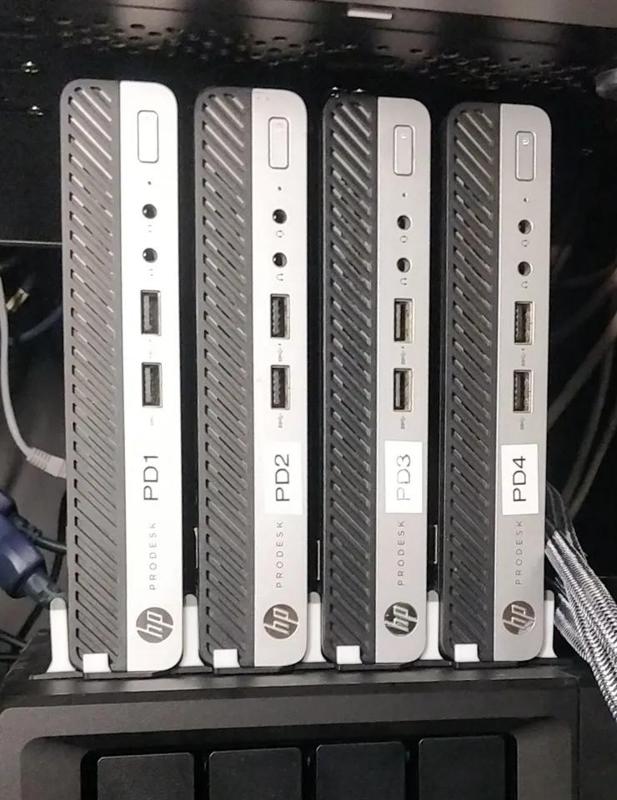 Vertical stand for 4 HP ProDesk 400 G4 tiny PCs   