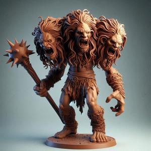 50 Three-Headed Roaring Norwegian Troll - 3D-Printed Bronze-Style Statue, character, monster, fantasy, art, sculpture, model, animal, 3d model, statue, creature, magic, 3d print, collectible, cat, wood, dragon, sword, base, warrior, wild