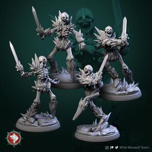 Ice Skeletons set 4 miniatures 32mm pre-supported
