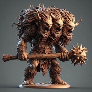 54 Three-Headed Roaring Norwegian Troll - 3D-Printed Bronze-Style Statue, character, monster, fantasy, art, sculpture, model, animal, 3d model, statue, creature, magic, 3d print, collectible, cat, wood, dragon, sword, base, warrior