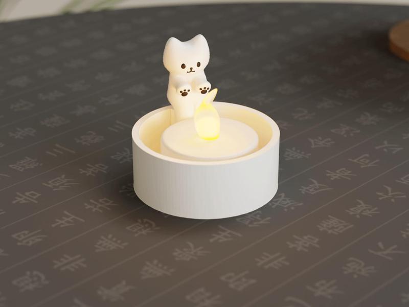 A kitten warming itself, Cat, LED Flame Tea Light