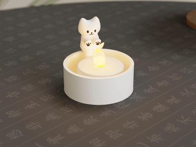 A kitten warming itself, Cat, LED Flame Tea Light