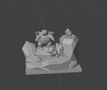 Blastoise, Squirtle, Wartortle evolution on rock