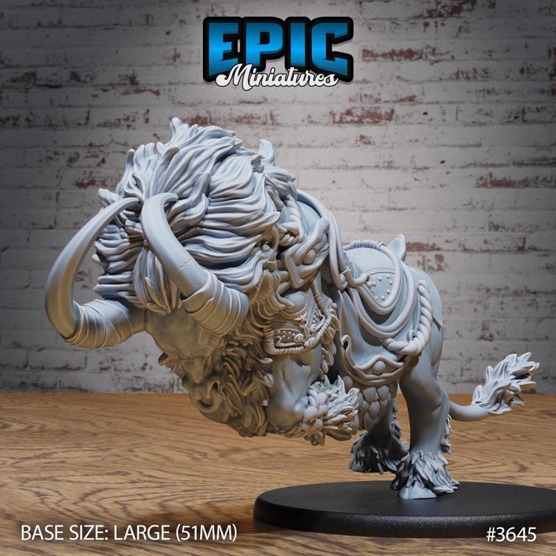 Devilhorn Bull Mount Attack  / Arctic Beast / Horned Snow Creature / Frozen Wild Animal /  Ice Age Encounter