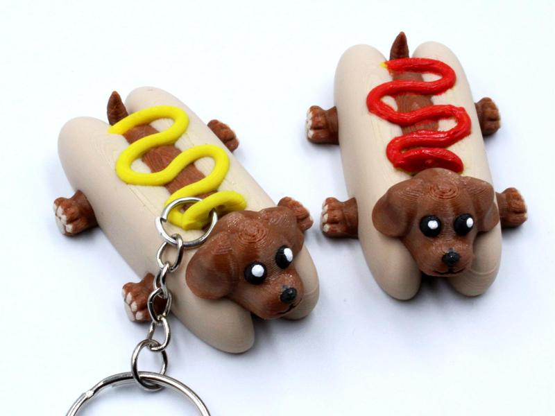 Funny Hot Dog Dachshund Keychain Sausages Ketchup
