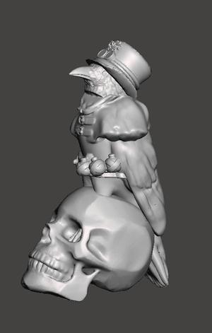 Clockwork Raven on Human Skull -Steampunk Gothic 