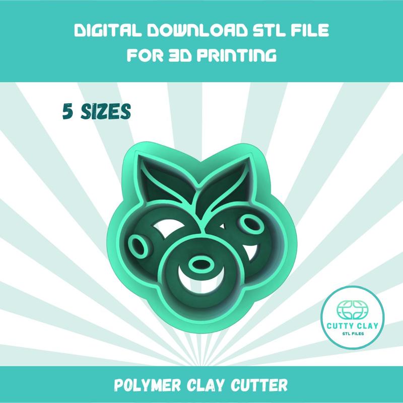 Cutty Clay stl blueberries polymer clay cutter, 5 sizes stl file for 3D printing