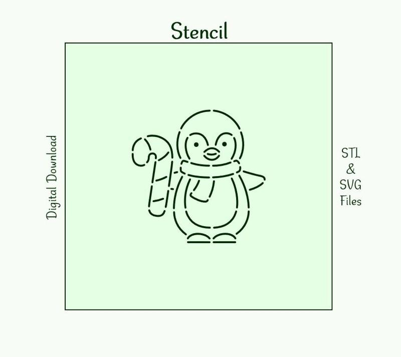 Christmas Penguin PYO Stencil File – Paint your own Stencil Digital download. STL 3D Print file, SVG Cutting file. P06