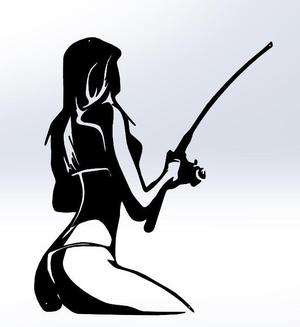 LINE ART SEXY WOMAN FISHING