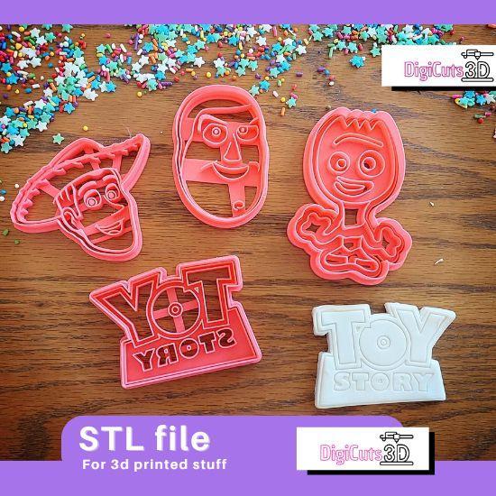 Toy Story Set of 4 cookie cutter STLs for 3D printer - Woody, Buzz, Forky and Logo