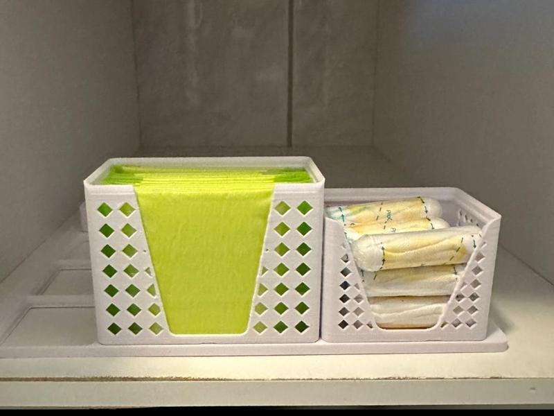 Gridfinity bins for tampons, liners, sanitary pads