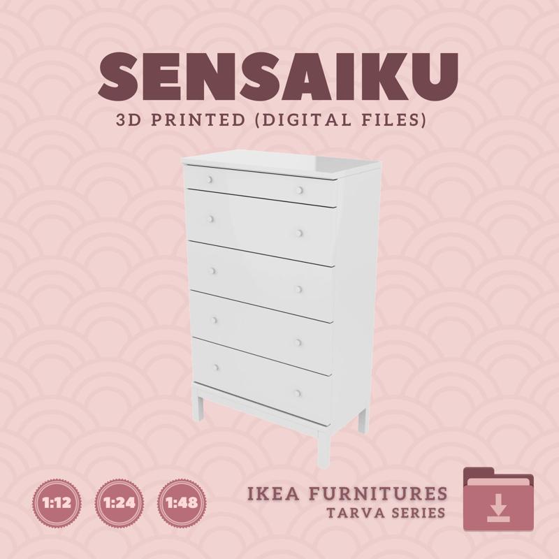 Miniature Replica 03. TARVA 5 Drawer Chest for Miniature Dollhouse - IKEA - 3D Print Instant Download