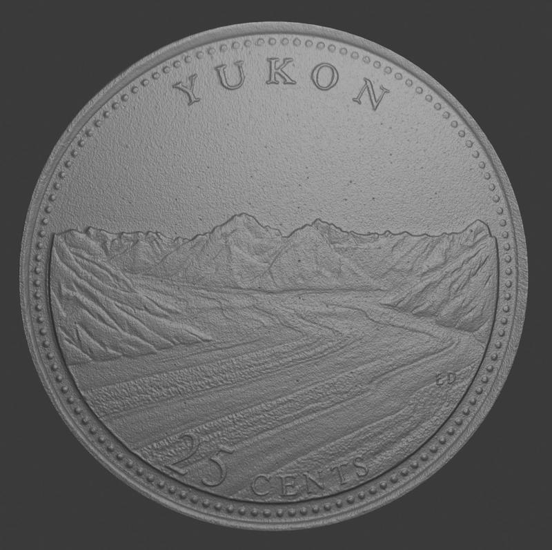 Canada, 25 Cents, Yukon, Number Side, 3D Scan