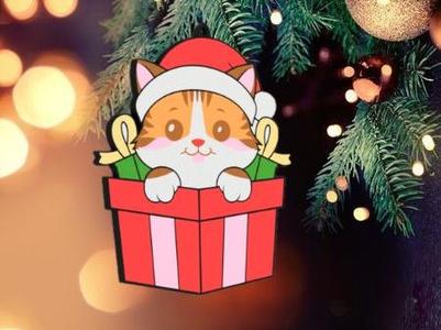 Christmas Santa Cat in gift box - ornament