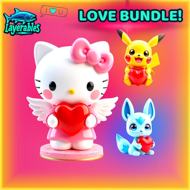 Valentine’s Day Special Love Bundle - Cute 3D Printable Figures of Pikachu, Hello Kitty & GLACEON