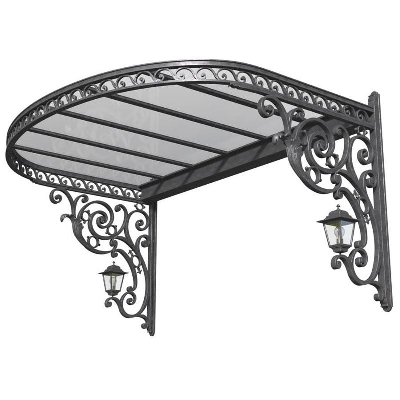 Awning over the porch. A visor over the front door. Wrought iron Сanopy