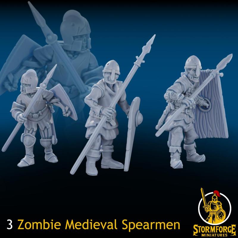 3 Zombie Medieval Spearmen