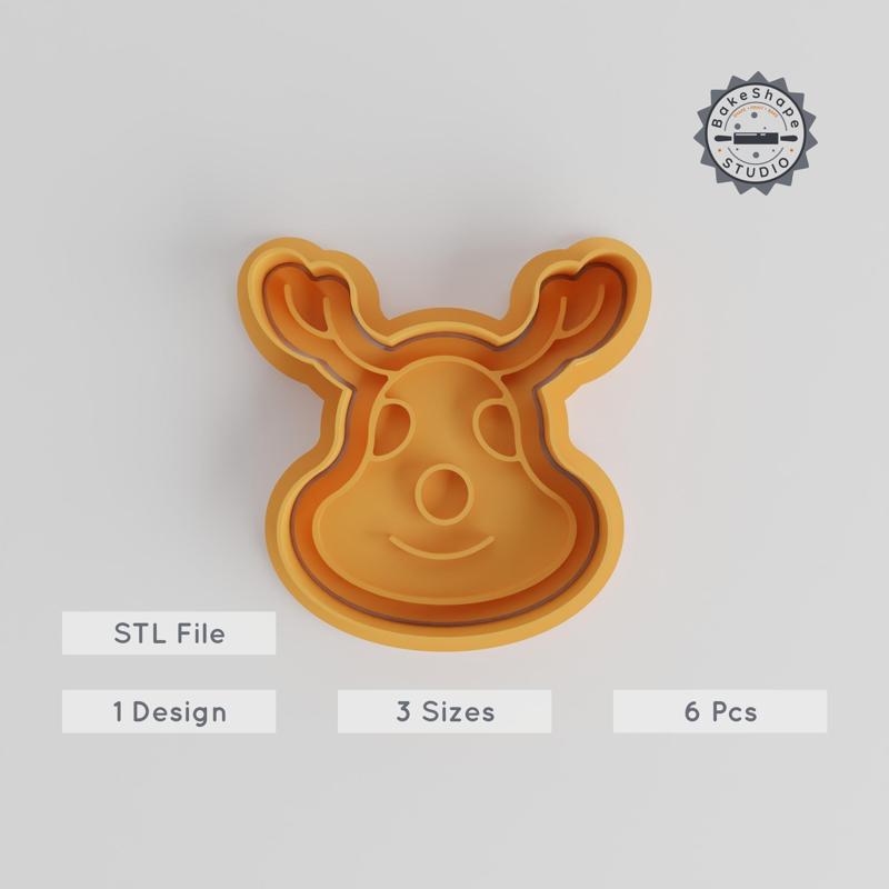 Reindeer Shape Cutter & Stamp, Holiday Animal Cookie Tool Set, 6 Pieces, S/M/L Sizes, Perfect for Festive Baking PRODUCT_4928
