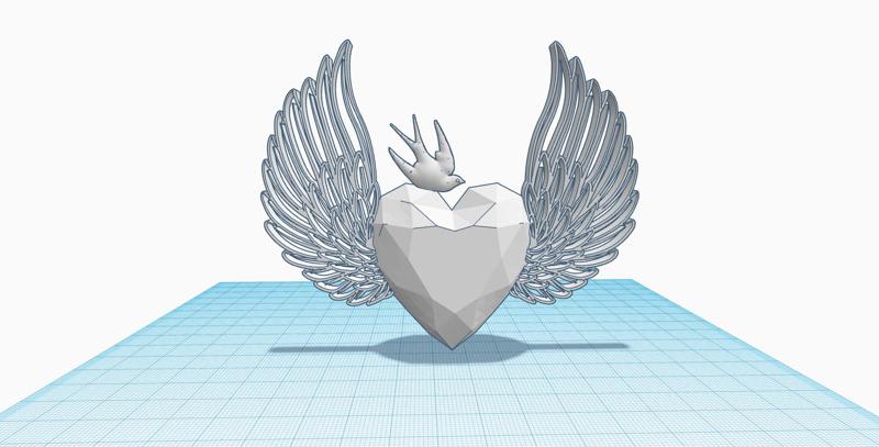 Diamond heart with angel wings and swallow, Soulmate Heart, Love and Friendship gift, Valentine's Day gift, Divine love, freedom