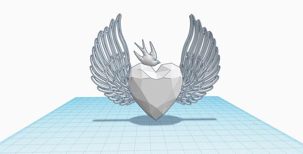 Diamond heart with angel wings and swallow, Soulmate Heart, Love and Friendship gift, Valentine's Day gift, Divine love, freedom