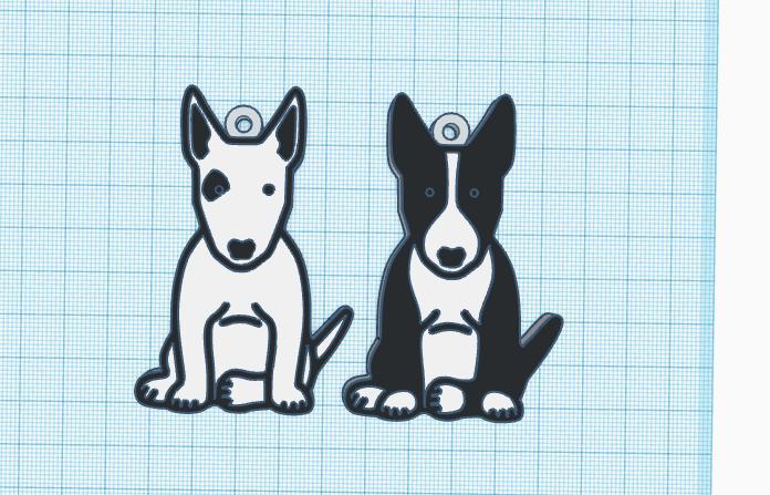 Bull terrier puppy keychain key ring 2x