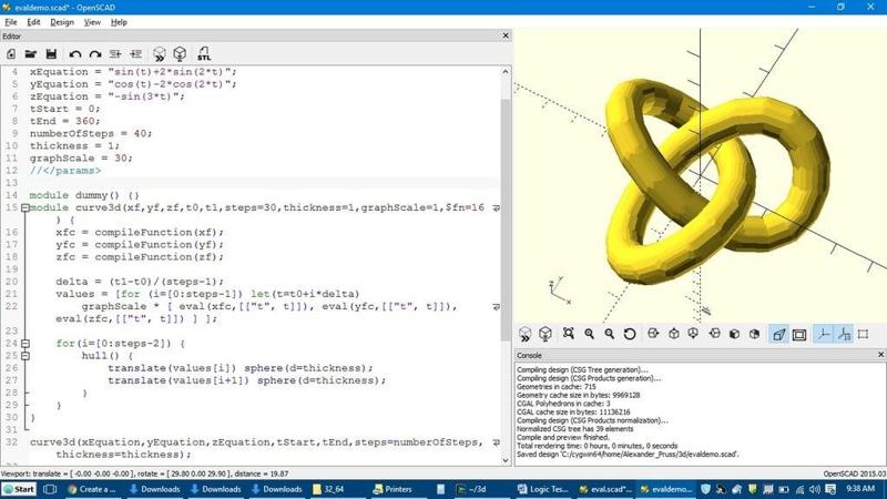 Function parser for OpenSCAD and parametric curve grapher