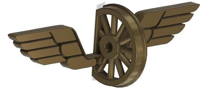 Vliegend wiel spoorweg ornament / Flying railway wheel ornament
