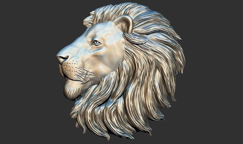 3D Lion Head Relief Printable Model cnc
