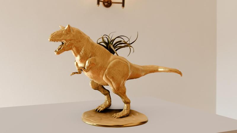 Carnotaurus dinosaur standing roaring planter pot flower vase stl