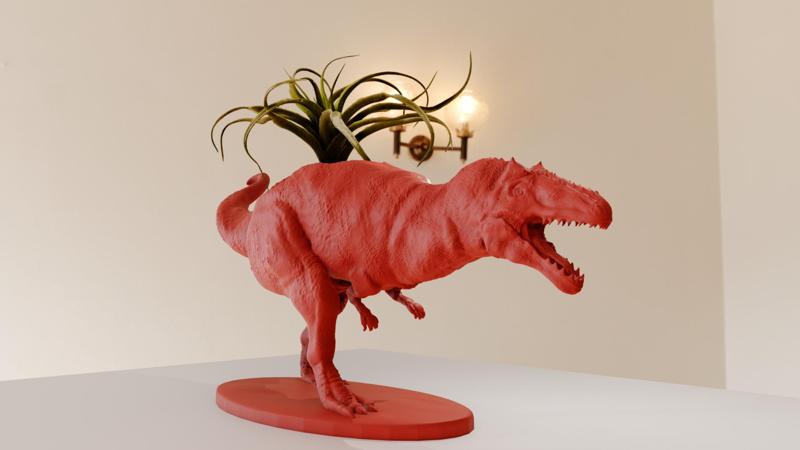 allosaurus leaning roaring planter pot flower vase stl