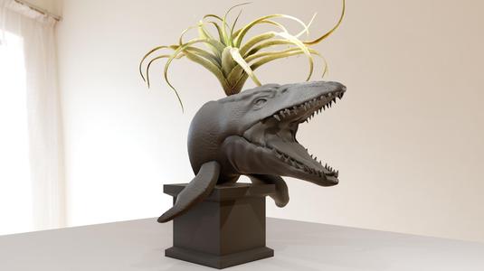 mososaurus bust roaring planter pot flower vase stl