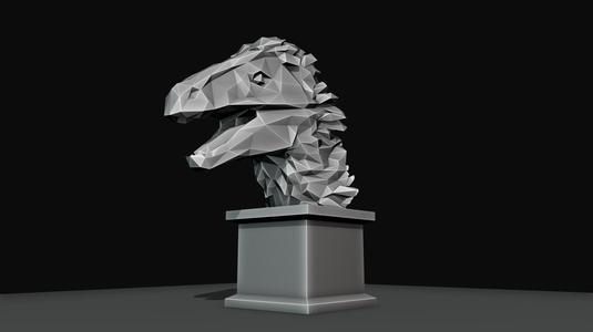 velociraptor dinosaur bust roaring low poly stl