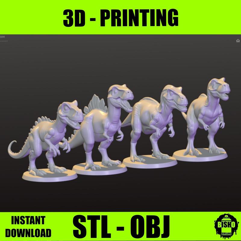 PACK 4 DINOSAURS for 3D printing, digital files in STL and OBJ, prehistoric animals