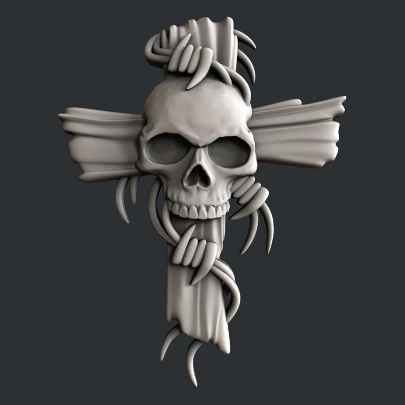 3d models cross with skull