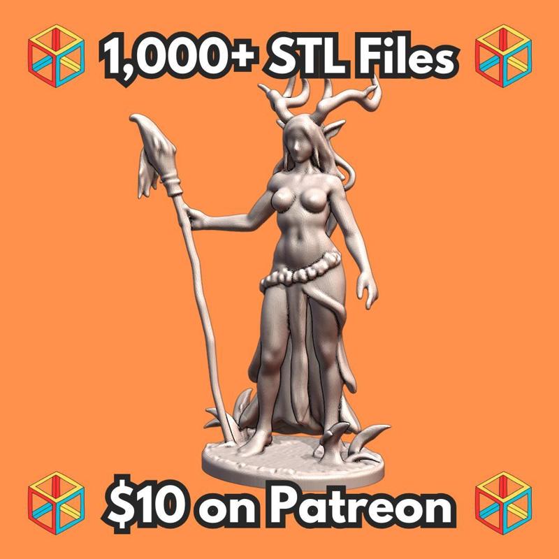 28mm DND Serene Forest Druidess with Staff Fantasy Miniature MineeForm FDM 3D Print STL File