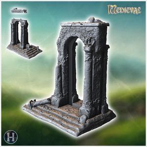 Ancient stone archway with detailed sculptures and worn stone textures (4) - Medieval Gothic Feudal Old Archaic Saga 28mm 15mm RPG