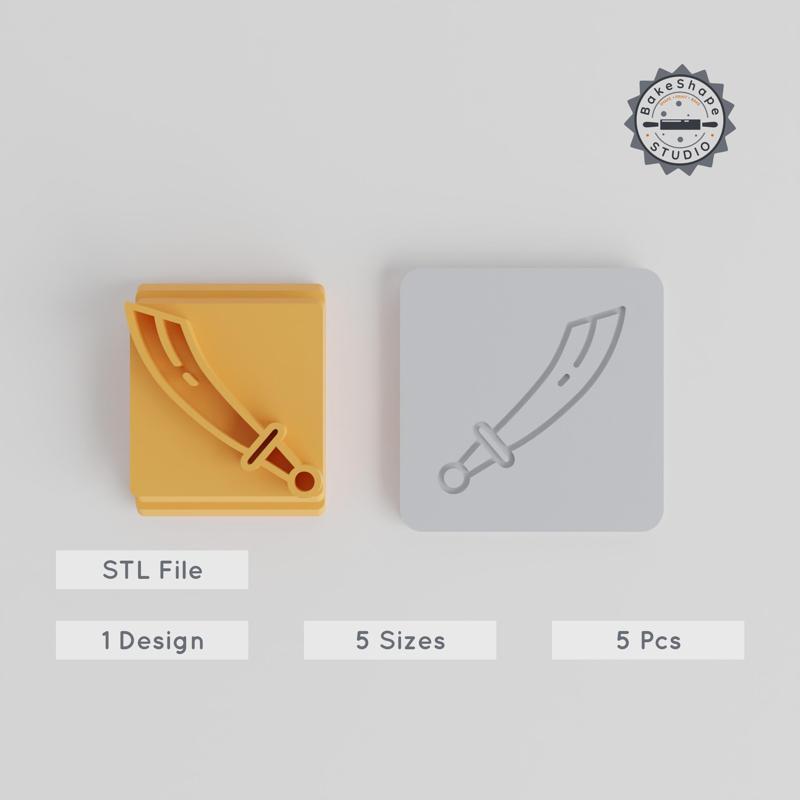 Sword Stamp Tile Set, 20-40mm, Ideal for Clay, Cookies & Fondant, Blade Design, 5-Piece Collection PRODUCT_1919