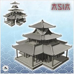 Asian building with double floor and large canopy (39) - Asia Terrain Clash of Katanas Tabletop RPG terrain China Korea