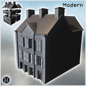 Three-story building with multiple chimneys, dormer windows, and symmetrical shutters (Carentan, Normandy 1944, France) (40) - Modern WW2 WW1 World War Diaroma Wargaming RPG Mini Hobby